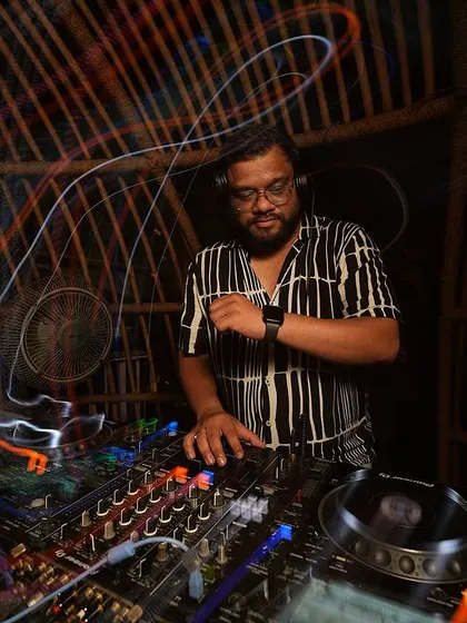 A long exposure shot capturing the flow of energy during one of my sets in Goa.
