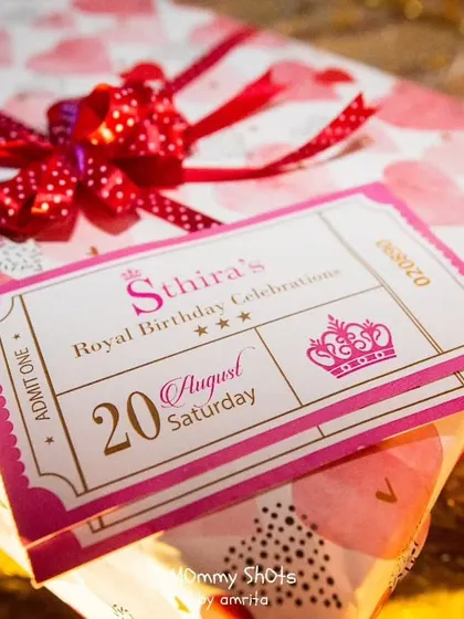A personalized invitation ticket for a "Royal Birthday Celebration." I believe the magic should start from the moment guests are invited, setting the tone for a truly special event.