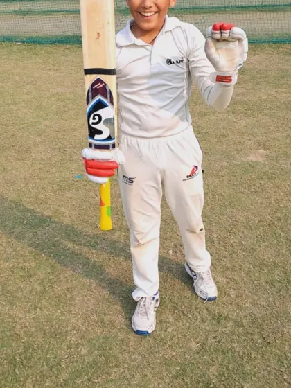 A young player from the SKCA team celebrating after a great performance. Our coach, Sonu Sir, is building a special team for the future.