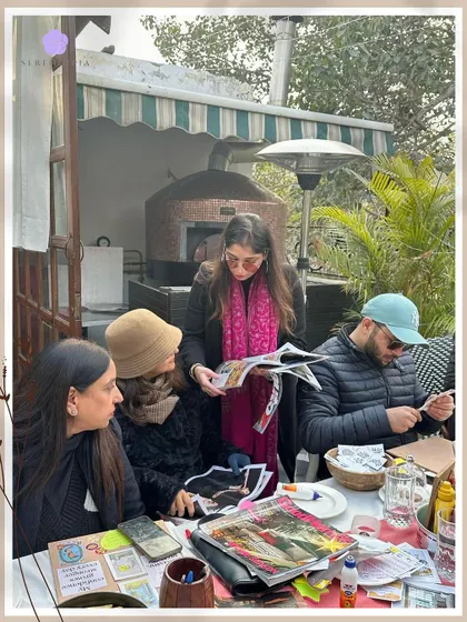 Guiding my group through the vision boarding process. We use magazines, quotes, and personal photos to build a powerful visual tool for manifestation. It's a hands-on way to bring clarity to your goals.