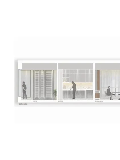 A partial section drawing of 'Pad By The Bay,' focusing on the details of the kitchen and study areas.