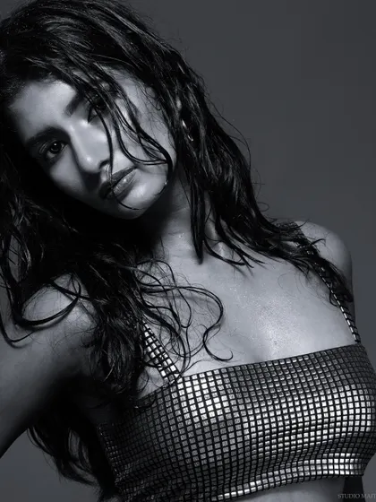 A black and white close-up, with a raw and powerful feel.