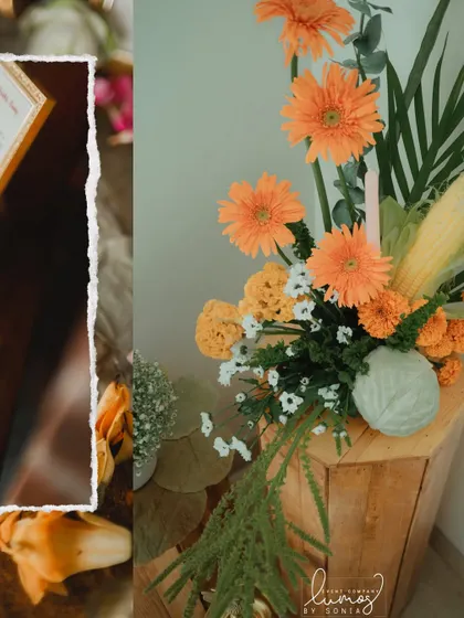 A collage of the earthy and soulful housewarming decor, with a focus on natural elements and warm colors.
