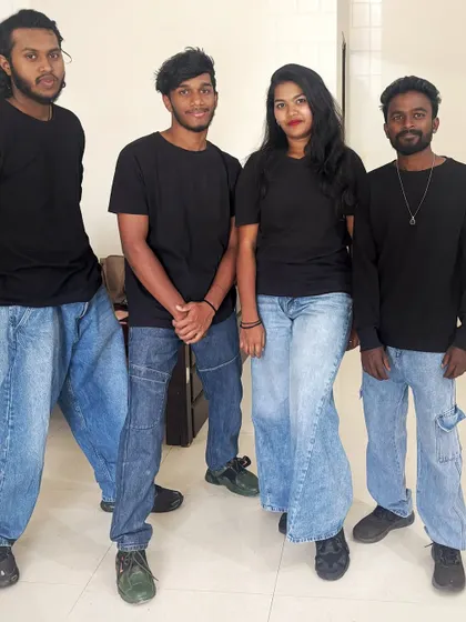 Our professional performance team ready for a corporate show. We coordinate costumes and styles to present a polished and unified look on stage.