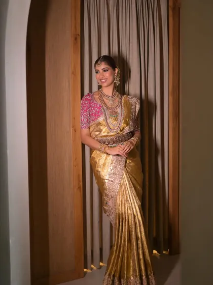 A happy, candid moment. The bride's joy is palpable, and her makeup looks fresh and radiant, ready for a day of celebration.