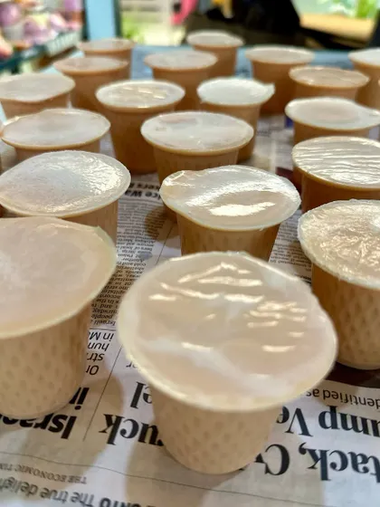 The base of the ice cream cone soaps, poured and set before the hand-scooped top is added.