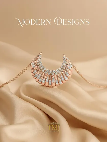 Designed to turn heads. This modern crescent-shaped necklace in rose gold and diamonds is a statement piece that is still delicate enough for everyday wear.