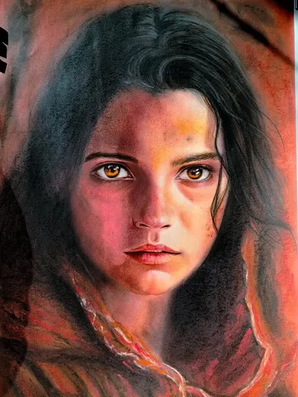 "Innocence of the eyes." This was my first time working with soft pastels, and it took 7 days to complete this large, detailed portrait.