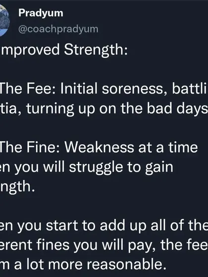 This series expands on my "Fee vs. Fine" philosophy. For everything from improved strength to good mobility, there's an upfront cost (the fee) and a long-term consequence (the fine). Paying the fee of initial soreness and battling inertia is always cheaper than paying the fine of weakness and injury later in life.