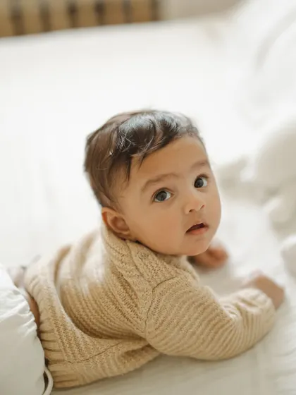 A close-up of my son's curious face during his 5-month at-home session. I love getting these expressive shots that show so much personality.
