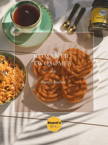 My snacks create romantic twosomes. A plate of my classic murukku with a cup of tea or a bowl of corn mixture creates a perfect pairing for a quiet afternoon.