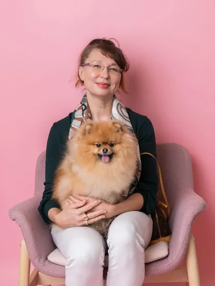 An elegant portrait of a woman and her Pomeranian. My event photo booths are designed to create beautiful, professional portraits for guests to take home.