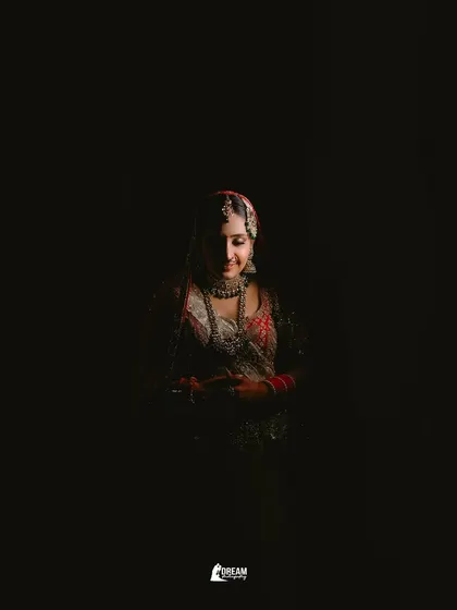 A minimalist portrait of bride Winnie, using dramatic low-key lighting to create a sense of intimacy and focus.