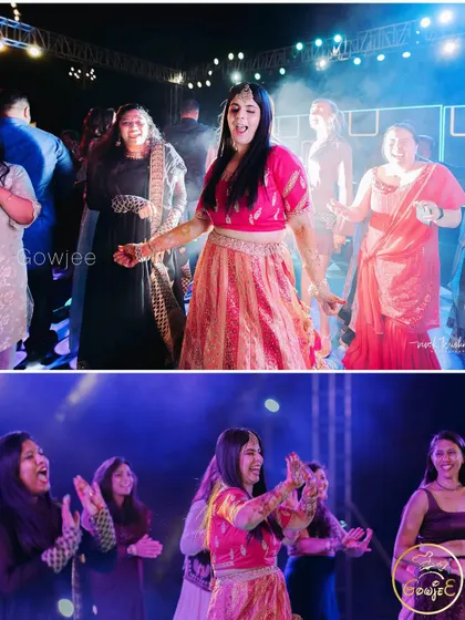 Candid shots of guests dancing and enjoying the Sangeet party.