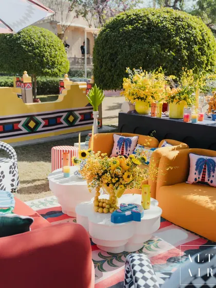 This Mehendi was a vibrant celebration of culture, where India met Africa in a riot of color. We used bold, African-inspired graphic prints and sculptural furniture to create an artful, joyful atmosphere that was deeply personal to the couple.