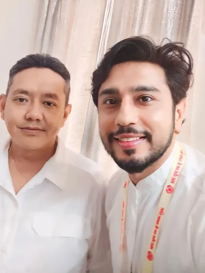 A selfie taken after a productive meeting with Pasang Dorjee Sona, the Speaker of the Legislative Assembly of Arunachal Pradesh, to discuss a new series of paintings.