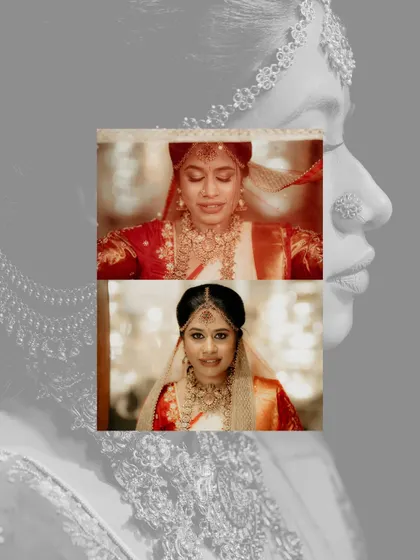 A creative graphic edit of the bride's portraits, layering images to create a dreamy, ethereal effect.