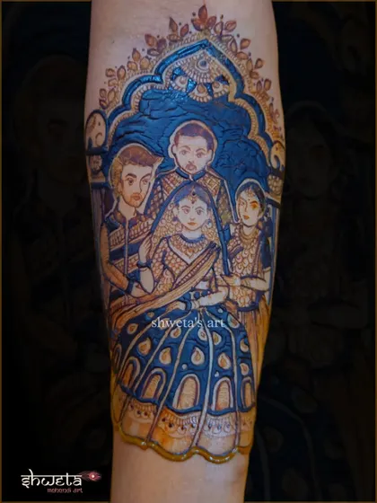 A heartfelt tribute to family. This special portrait design features the bride with her parents and brother, a beautiful way to express love for your family on your big day.