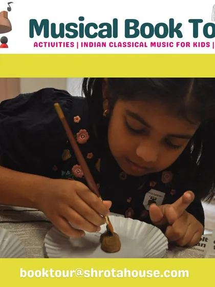 Learning becomes an immersive experience when it involves art. Here, a child is painting a clay instrument as part of our book tour activities.