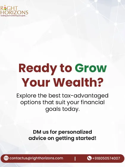A concluding slide for our carousel on tax-advantaged investments. It encourages users to explore the best options for their financial goals and to contact us for personalized advice on getting started.