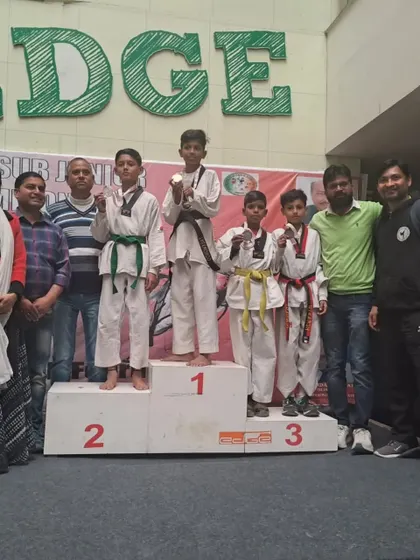 Our sub-junior athletes on the podium at the 38th Delhi State Taekwondo Championship.