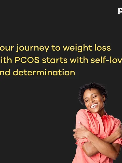 A comprehensive carousel on weight loss tips for women with PCOS. It explains that while hormonal imbalances make it challenging, focusing on nutrient-dense foods, PCOS-friendly exercises like yoga and strength training, and self-love can lead to success.