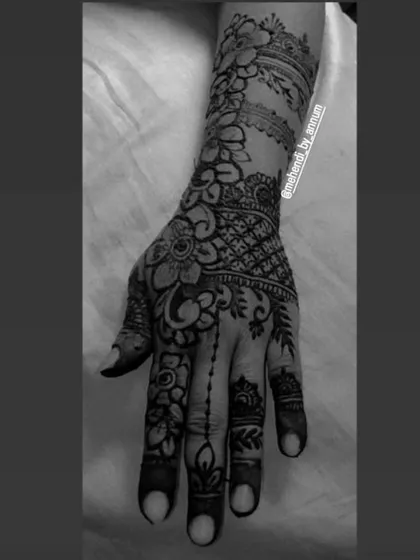 A black and white version of the fusion design, which emphasizes the line work, shading, and texture of the different patterns used.