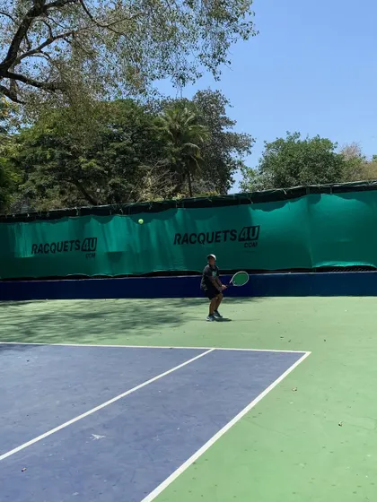 A player tracks the ball during a match at our Season 12 tournament, demonstrating the agility we build in our trainees.