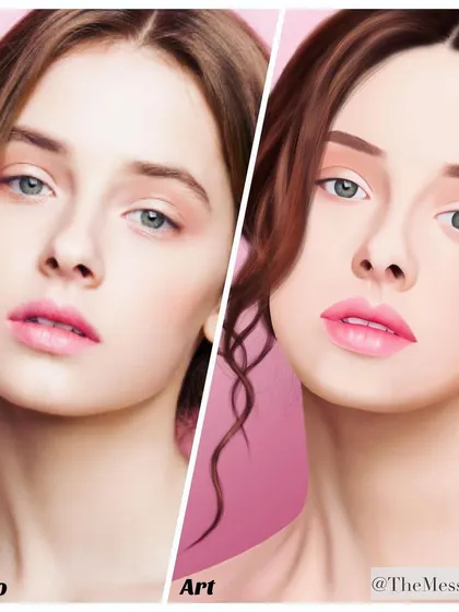 A side by side comparison of the reference photo and my final digital portrait. My goal is to capture the essence of the person while adding my own artistic touch.