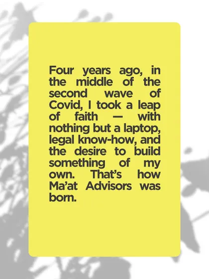 This graphic marks four years of Ma'at Advisors. I started my boutique fashion law firm with nothing but a laptop and a vision, and I'm so proud of how far it has come.