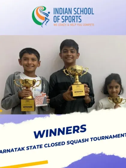Our champions Rishit and Kabir, along with runner-up Tulasimira, showcasing their trophies. It's a great day for the Indian School of Sports.