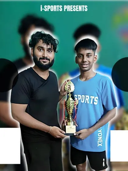 Saiesh stands with his coach after a successful tournament run, showcasing the hard-earned trophy from the WOF Sports event.