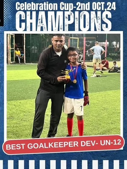 A strong defense starts with a great goalkeeper. We congratulate Dev on being named the Best Goalkeeper in the Under-12 category at the Celebration Cup, showcasing his excellent saves and composure.