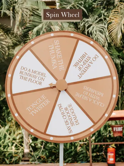 A "Spin the Wheel" game with fun challenges for guests, adding an element of interactive fun to the Haldi party.