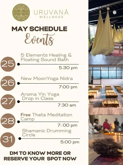 Our May schedule featured a diverse lineup of events. This included a 5 Elements Healing & Floating Sound Bath, New Moon Yoga Nidra, a free Theta Meditation Camp, and a Shamanic Drumming Circle.