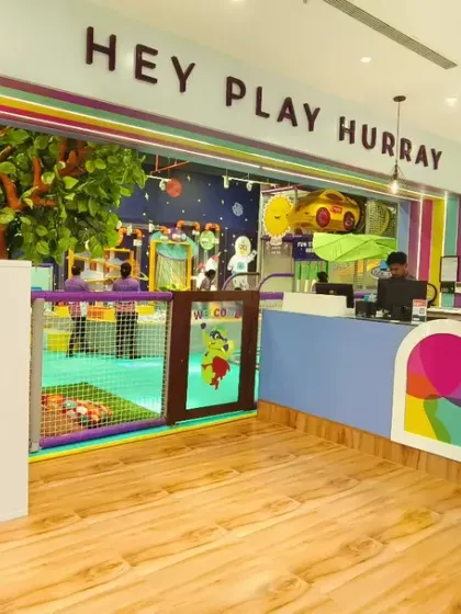 Welcome to Kaboom! This is our bright and colorful reception area, the gateway to a world of play and fun.