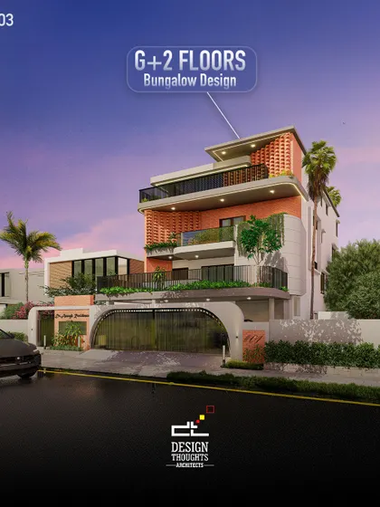 This G+2 bungalow in Jayanagar is a fusion of modern and vernacular design. The 7141 sq. ft. home integrates a clinic on the ground floor with a luxurious duplex above, all while being fully Vastu-compliant.