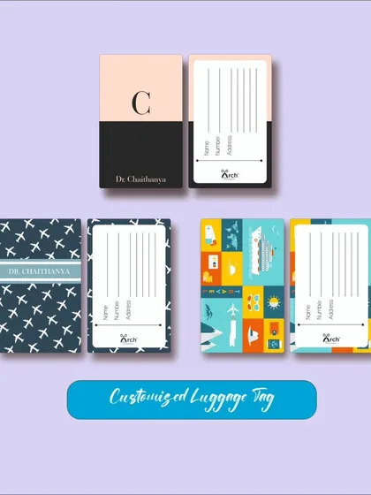 I also offer more minimalist and graphic designs for luggage tags, including initial monograms and airplane patterns, which can be personalized with your name.