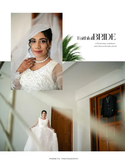 A collage dedicated to the 'Faithful Bride', showing her elegant portraits and the details of her attire.
