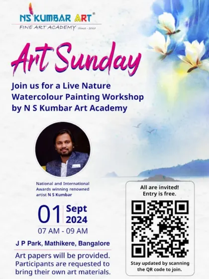 The official poster for our "Art Sunday" live nature watercolor painting workshop at JP Park, Bangalore.