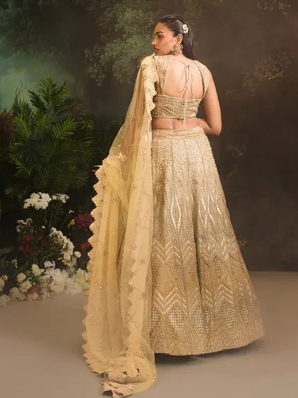 From the first twirl to the final glance, the Jade Lehenga Set is designed to make you shine brighter than any star, perfect for a grand wedding entrance.