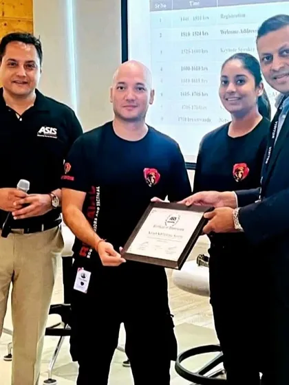 Receiving a certificate of appreciation from ASIS International, a global leader in the security profession. This was for a 3-day self-defense program we conducted for underprivileged girls, a cause very close to my heart.