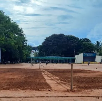 Our home ground at NTI, Vidyaranyapura, all set for practice. This dirt court is where we run, dive, and chase our dreams together.