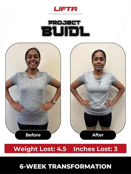 Showmithra's 6-week transformation at our Colombo branch. She lost 4.5 kgs and 3 inches, discovering that our supportive community and top-notch coaches make fitness a lifestyle, not a chore.