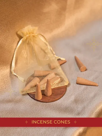 A small organza bag filled with fragrant incense cones, another thoughtful item from our budget-friendly "Festive Bundle".