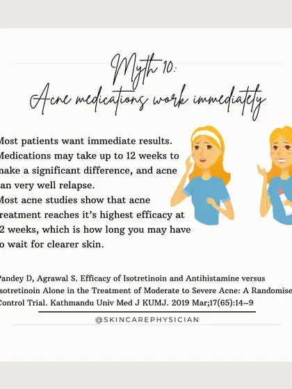 Patience is key when it comes to acne medication, as it can take up to 12 weeks to see significant results. This infographic sets realistic timelines, explaining that peak efficacy is often reached after three months of consistent treatment.