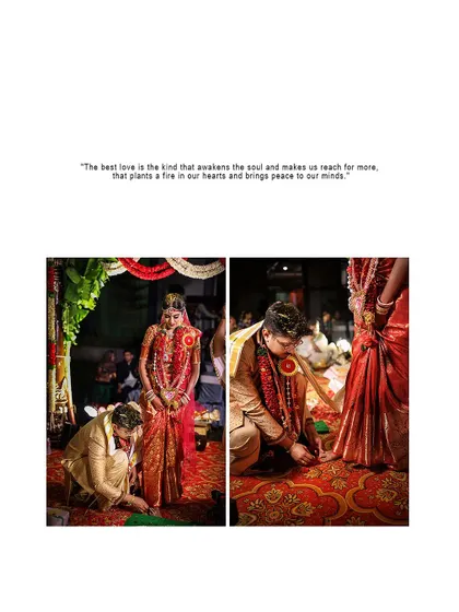 A collage showing the significant 'Kanyadaanam' ritual, where the bride's parents give her away.