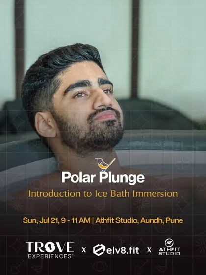 An announcement for our Polar Plunge in Pune. This image invites you to join our next introduction to ice bath immersion, a popular weekend wellness activity.