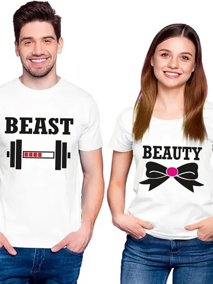 For the fitness couple: 'Beast' and 'Beauty' t-shirts.