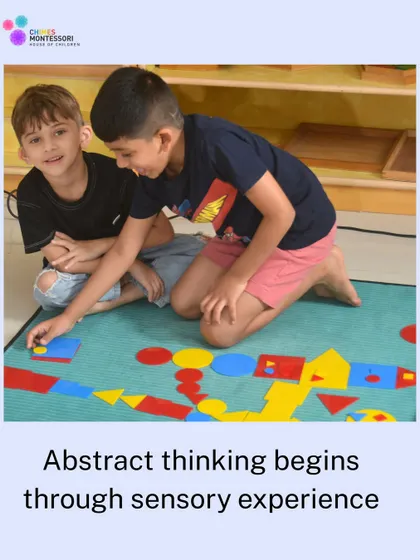 Abstract thinking begins through sensory experience. Children here are creating patterns, an early step in understanding mathematical and logical sequences.